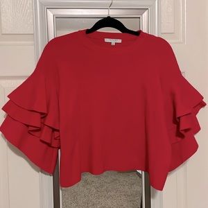 Red puffy sleeve sweater